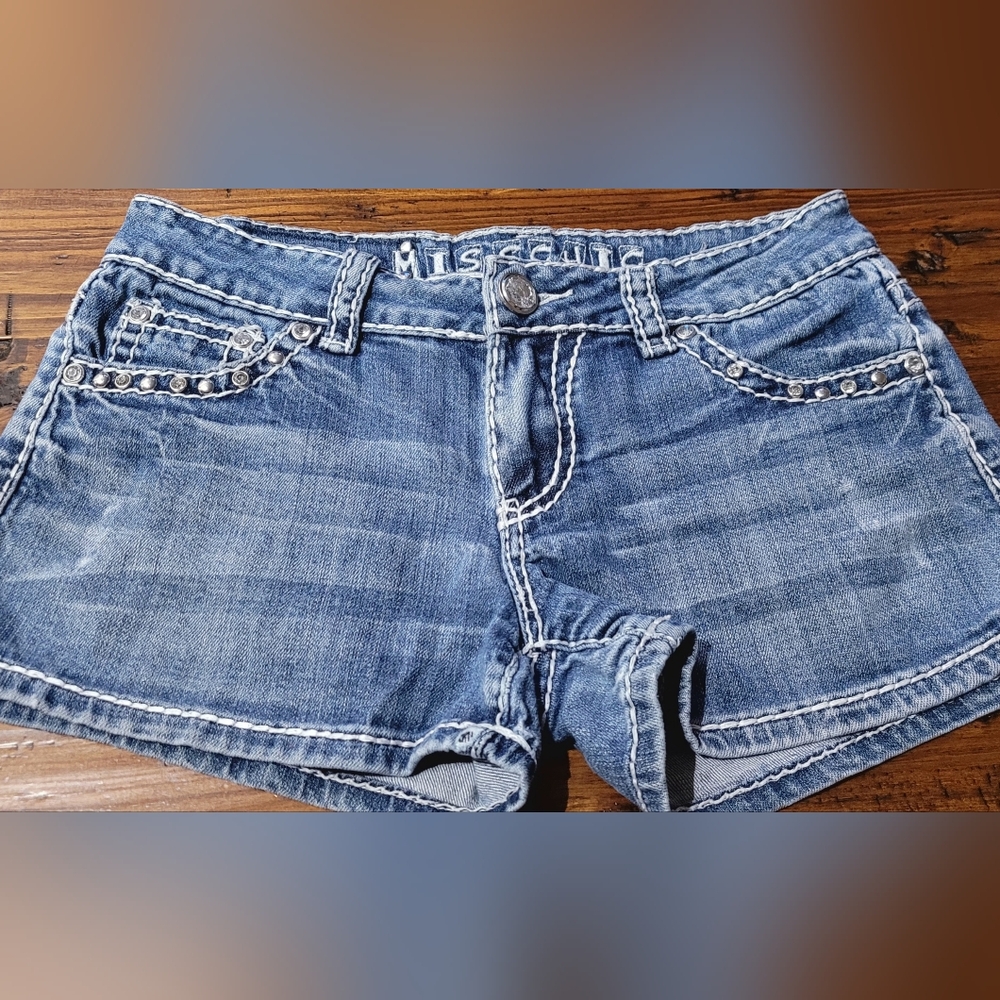 Misschic Women's Studded Blue Jean Shorts